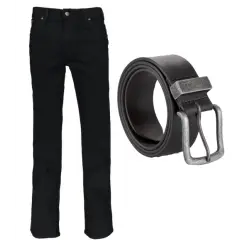 Wrangler jeans texas stretch black og læder bælte - Bukser