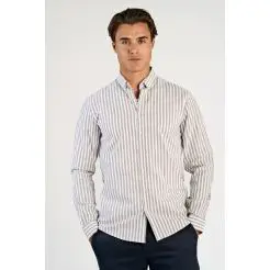 Lindbergh oxford skjorte 30-203536B-DK Stone - Lindbergh Skjorter