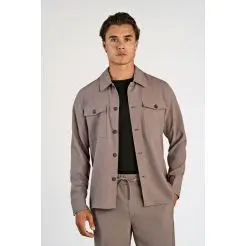 Lindbergh superflex overshirt 30-305044-Deep Sand Melange - Lindbergh Skjorter