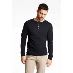 Lindbergh l/s grandad t-shirt 30-420095-Black - Lindbergh T-shirts & Polo