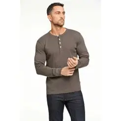 Lindbergh l/s grandad t-shirt 30-420095-Deep Army - Lindbergh T-shirts & Polo