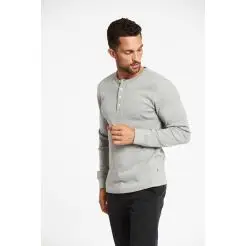 Lindbergh l/s grandad t-shirt 30-420095-Grey Melange - Lindbergh T-shirts & Polo