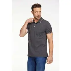 Bison signature polo pique 80-431004-DK Grey Melange - Bison Polo & T-shirts