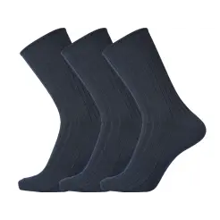 Egtved 3-pak No Elastic Rib bomuldsstrømpe marineblå - Strømper