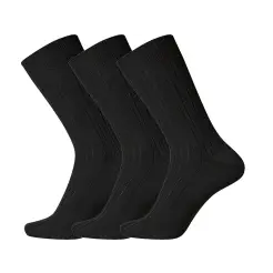 Egtved 3-pak Rib-strømper 100% uld sort - Strømper
